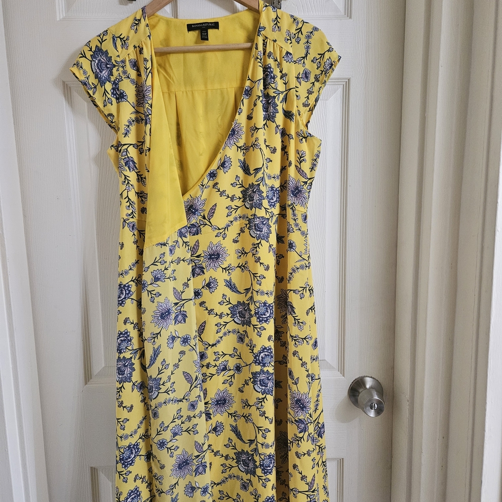Banana Republic Floral Midi Dress in Yellow and Blue